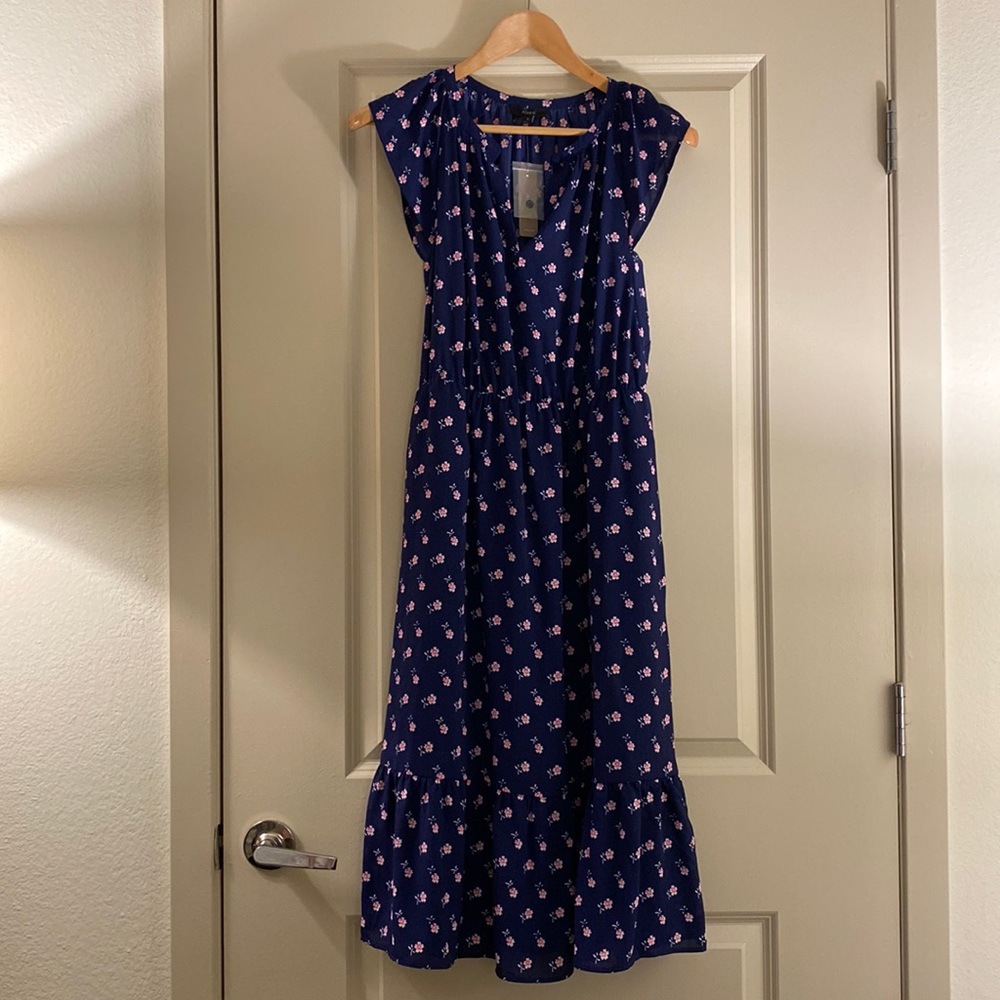 J. Crew navy flutter-sleve midi dress in bandana floral